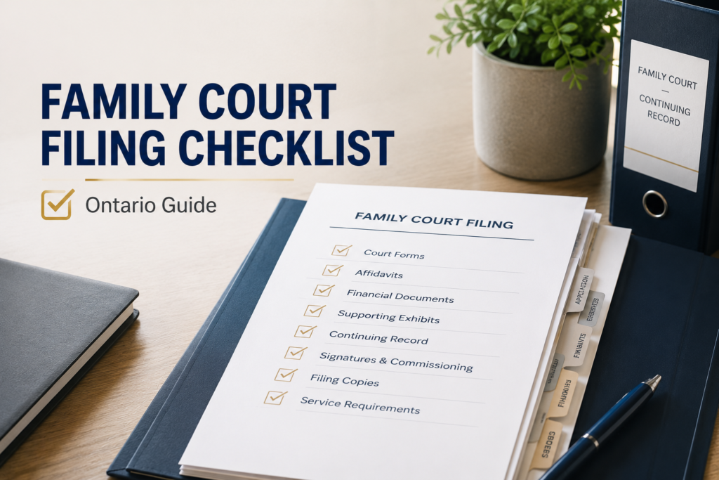 family court filing checklist in ontario