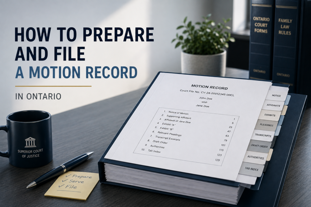 how to file a motion record ontario
