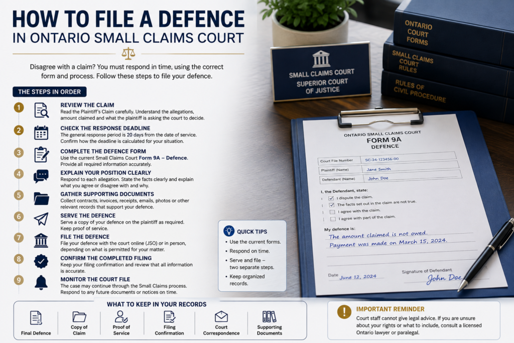 how to file a defence small claims ontario