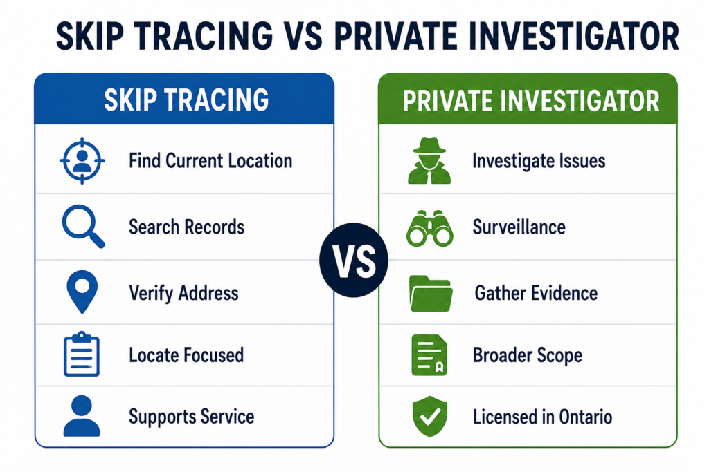 skip tracing vs private investigator SSF
